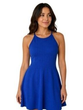 Olivia Rae Women's Blue Stretchy Fit & Flare Sleeveless Cocktail Mini Dress, M